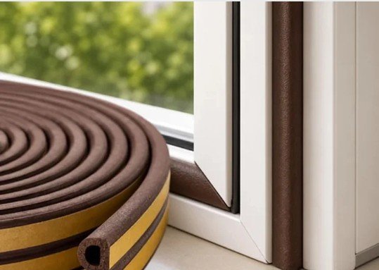 Roll of perimeter gasket beside a door frame